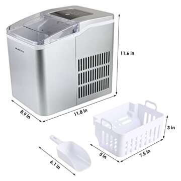 JALANTEK Counter top Ice Maker Machine with Self-Cleaning, 9 Ice Cubes Ready in 8 Minutes, 26lbs Bullet Ice Cubes in 24H, with Ice Scoop and Basket. Perfect for Home/Kitchen/Office.(Sliver)