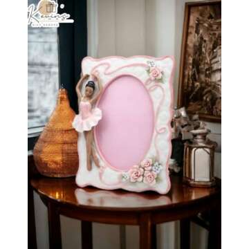 Cosmos Gifts 10608 Porcelain African American Ballerina Ballet Dancer Girl in Pink Tutu Dress Picture Frame, 8" H