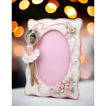 Cosmos Gifts 10608 Porcelain African American Ballerina Ballet Dancer Girl in Pink Tutu Dress Picture Frame, 8" H