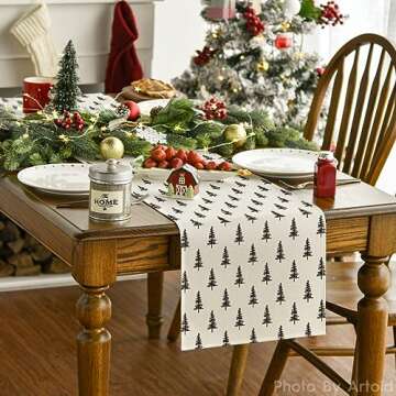 Artoid Mode Beige Xmas Tree Christmas Table Runner, Seasonal Winter Kitchen Dining Table Decoration for Home Party Decor 13x72 Inch