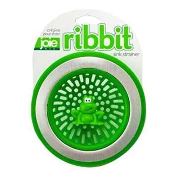 Joie Ribbit Kitchen Sink Strainer Basket, Fits All Standard Sinks, Stainless Steel, Cute Garbage Disposal Drain Cover, 4.5-Inch, Green Frog