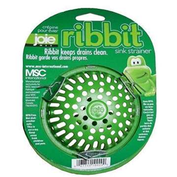 Joie Ribbit Kitchen Sink Strainer Basket, Fits All Standard Sinks, Stainless Steel, Cute Garbage Disposal Drain Cover, 4.5-Inch, Green Frog