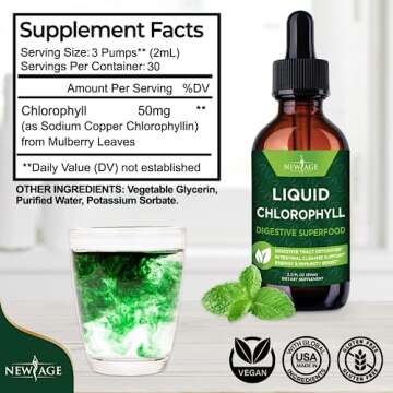 NEW AGE Chlorophyll Liquid Drops - Natural Concentrate – Energy Booster, Digestion and Immune System Supports, Internal Deodorant, Liver Function - (2 Fl Oz (Pack of 1))