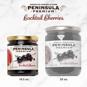 Peninsula Premium Cocktail Cherries | Award Winning | Deep Burgundy-Red | Silky Smooth, Rich Syrup | Luxe Fruit Forward, Sweet-Tart Flavor | Gourmet | American Grown & Made | 10.5 Ounce