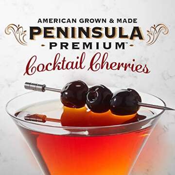 Peninsula Premium Cocktail Cherries | Award Winning | Deep Burgundy-Red | Silky Smooth, Rich Syrup | Luxe Fruit Forward, Sweet-Tart Flavor | Gourmet | American Grown & Made | 10.5 Ounce