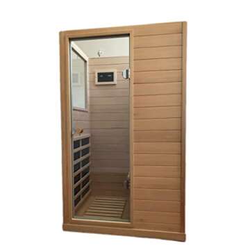 Dolonm Mini Sauna Infrared for Home, 1 Person Indoor Sauna, Left Side, Canadian Hemlock, Low EMF Temperature Adjustment, Built-in Carbon Crystal Heating Plate, Control Panel, Glass Door, 1050W/120V