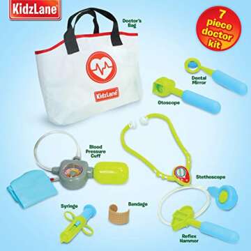 Kidzlane Doctor Kit for Toddlers 3-5 - Kids Doctors Play Set with 7 Piece Pretend Play Toys - Medical Bag with Electronic Stethoscope and Accessories - Fun Toddler Doctor Play Set for Boys and Girls