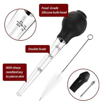 DIMESHY Turkey Baster Food Grade for Cooking & Basting, Detachable Round Bulb, Baster Cooking Good for Meat Poultry Beef Chicken, with Cleaning brush, inject needle, Basting brush