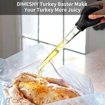 DIMESHY Turkey Baster Food Grade for Cooking & Basting, Detachable Round Bulb, Baster Cooking Good for Meat Poultry Beef Chicken, with Cleaning brush, inject needle, Basting brush