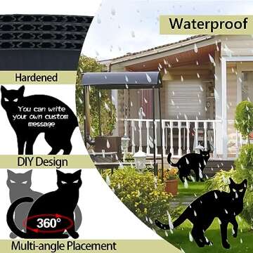 Halloween Black Cat Decor with Lights, 4 PCS Black Cats Outdoor Yard Signs, Waterproof Trick or Treat Yard with Stakes, Thickened Corrugate Halloween Lawn Decoration for Pathway, Garden, Outside