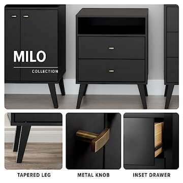 Prepac Milo Mid-Century Modern 6 Drawer Dresser, Tall and Narrow Chest of Drawers, Retro Bedroom Furniture, Lingerie Dresser, 16" D x 25" W x 56.25" H, Black, BDBH-1410-1