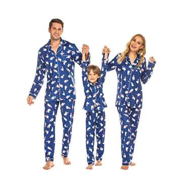 Ekouaer Christmas Family Matching Pajamas Long Sleeve Button Down Pj Set Festival Party Sleepwear,Blue Polar Bear,Men,S