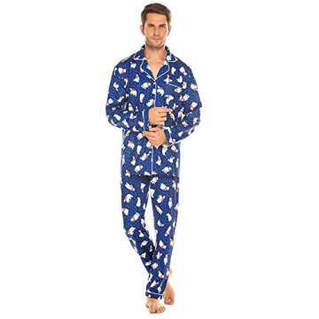 Ekouaer Christmas Family Matching Pajamas Long Sleeve Button Down Pj Set Festival Party Sleepwear,Blue Polar Bear,Men,S