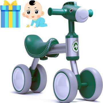 TWFRIC Balance Bike for 1+ Year Old Boys Girls, Toddler Balance Bike 12-36 Month No Pedal 4 Wheels Ride-on Baby Bike Riding Toys for 1 Year Old Birthday Gifts (Green)