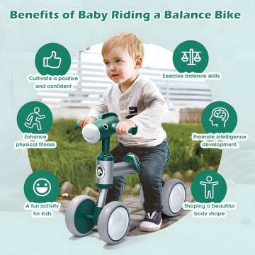 TWFRIC Balance Bike for 1+ Year Old Boys Girls, Toddler Balance Bike 12-36 Month No Pedal 4 Wheels Ride-on Baby Bike Riding Toys for 1 Year Old Birthday Gifts (Green)