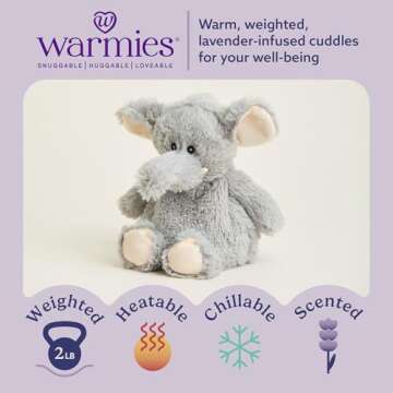 Warmies Microwavable & Weighted Stuffed Animals, Gray Elephant - Heated Stuffed Animal Plushie for Warmth & Comfort - Cute Soft Plush Toys for Boys, Girls, Babies & Toddlers