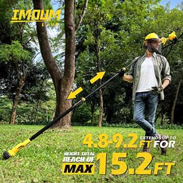 IMOUMLIVE 2-IN-1 Cordless 6 Inch Pole Saw & Chainsaw, 21V 3Ah Battery, 14.4ft Max Reach, 7.3lb Lightweight, Powered Pole Saws for Tree Trimming, Tree Trimmer for Branch Cutting