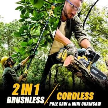 IMOUMLIVE 2-IN-1 Cordless 6 Inch Pole Saw & Chainsaw, 21V 3Ah Battery, 14.4ft Max Reach, 7.3lb Lightweight, Powered Pole Saws for Tree Trimming, Tree Trimmer for Branch Cutting