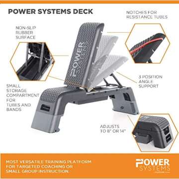 Power Systems Fitness Deck, for Cardio Workouts and Strength Training, Black/Grey