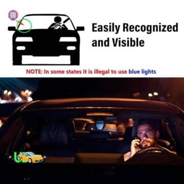 Led Light Signs for Car, Bumper Stickers Taxi Sign Light Windshield, Blue Glow LED Sign Decal Stickers with Suction Cups Flashing Hook on Car Window LED Bright Lights (Greener)