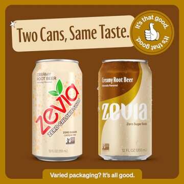 Zevia Zero Sugar Soda, Creamy Root Beer, 12 Ounce Cans (Pack of 1 with 8 cans)