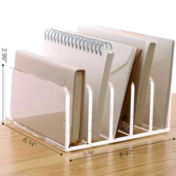 SANRUI Acrylic Desk File Organizer Holder, 5 Upright Clear Desktop Mails Sorter Document Magazine Storage Organization Letter Folder Racks for Home, Office & Classroom