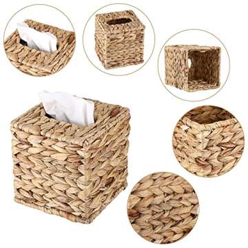 Sumnacon Tissue Box Cover Water Hyacinth Tissue Box Sqaure Tissue Holder Woven Tissue Cover Wicker Cube Tissue Box Holder for Bathroom Toilet Table Desk Home Office Car