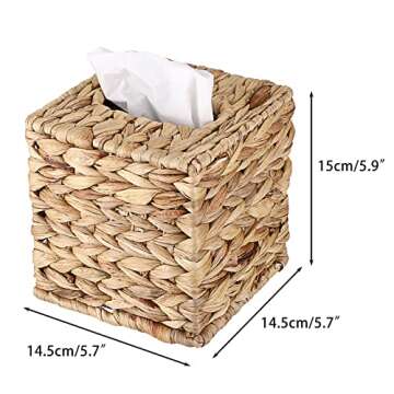 Sumnacon Tissue Box Cover Water Hyacinth Tissue Box Sqaure Tissue Holder Woven Tissue Cover Wicker Cube Tissue Box Holder for Bathroom Toilet Table Desk Home Office Car