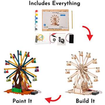 Wooden Ferris Wheel - DIY 3D Puzzle & Educational Creative Crafts Kit - STEM Projects for Kids Ages 8-12-16, Boys & Girls - Construction Toys Set - Model Building Kit for Christmas & Birthday Gifts