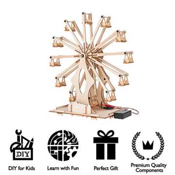 Wooden Ferris Wheel - DIY 3D Puzzle & Educational Creative Crafts Kit - STEM Projects for Kids Ages 8-12-16, Boys & Girls - Construction Toys Set - Model Building Kit for Christmas & Birthday Gifts