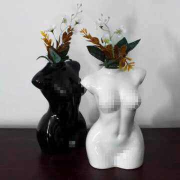 2 Pack Handcrafted Tall Female Body Ceramic Vases | Black and Cream Color | Modern Home Decor | Minimalist Interior Design | Modern Boho Decor | Chic | Flowers | Plant Pot