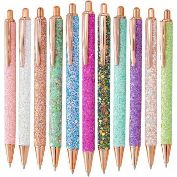 jiebor 11pcs Fancy Pens Glitter Pens Cute Fun Pretty Pens Metal Retractable Ballpoint Pens Cool Pens for Women Teacher Writing Business Office Gift Supplies Black Ink