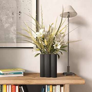 Minimalist Ceramic Flower Vase - Home Decor for Modern Table Shelf Fireplace Bedroom Kitchen Living Room Centerpieces or Office Desk - 1 pc… (Black)