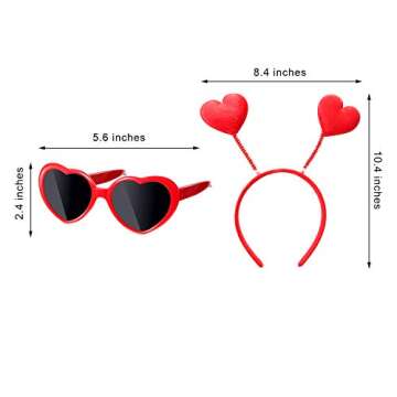 Zhanmai 4 Pcs Valentine's Day Heart Headband and Sunglasses Red Romantic Dress-up Accessories for Valentine's Day Wedding Engagement Anniversary New Year Birthday Party Supplies