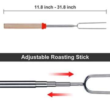 8Pack Marshmallow Roasting Sticks Extendable 32inch Long Metal Barbecue Skewers For Grilling Set,Telescoping Smores BBQ Forks, Fire Pit Sticks for Hot Dogs,Camping,Bonfire