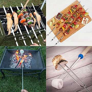 8Pack Marshmallow Roasting Sticks Extendable 32inch Long Metal Barbecue Skewers For Grilling Set,Telescoping Smores BBQ Forks, Fire Pit Sticks for Hot Dogs,Camping,Bonfire