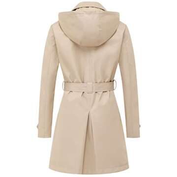 CREATMO US Women's Trench Coat Elegant Long Sleeve Loose Long Windbreaker Khaki L