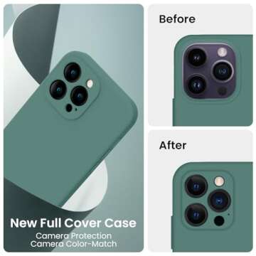 FireNova for iPhone 14 Pro Case, Silicone Upgraded [Camera Protection] Phone Case with [2 Screen Protectors], Soft Anti-Scratch Microfiber Lining Inside, 6.1 inch, Midnight Green