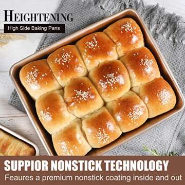 JOHO BAKING Deep Baking Pans Sets Nonstick,Baking Sheets for Oven,Bakeware Rectangular Cake Pan Set,3 Piece,Gold