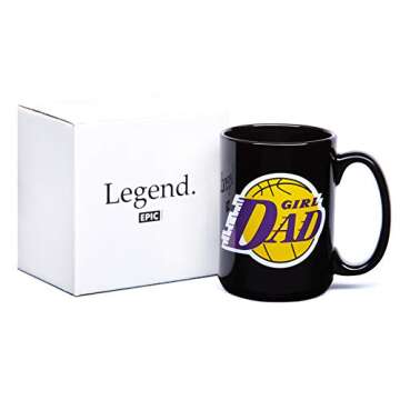 EPIC Goods Girl Dad Coffee Mug Large 15 oz for Men, Father's Day | Basketball Hoop, Sports Gifts for Dad from Daughter, Wife | Birthday, Baby Shower, KB Los Angeles Fan (Black - Purple/Gold)