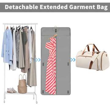 Garment Bags for Travel, Convertible Garment Bag with Detachable Hanging Suit Bag, Carry on Travel Duffel Bag with Shoulder Strap and Shoes Cover, 3 in 1 Hanging Suit Bags for Women/Men, White Brown