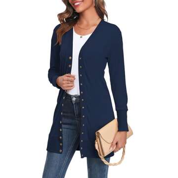 KAY SINN Long Cardigan Sweaters for Women Open Front Snap Button Knit Ribbed Cardigans Outfits 3X-Large 01-Navy BLUE-15