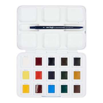 Van Gogh Watercolor Paint Set, Plastic Pocketbox, 12-Half Pan + 3-Half Pan Bonus General Selection