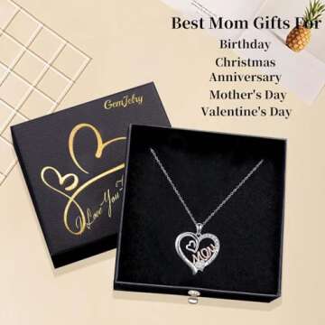 GemJelry Mothers Necklace Gifts for Mom from Daughter Son I Love You Mom Necklace Heart Pendant Rhinestone Mom Jewelry with Box Birthday Mothers Day Gifts Valentines Day for Women