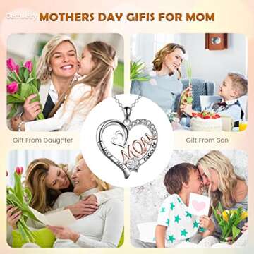 GemJelry Mothers Necklace Gifts for Mom from Daughter Son I Love You Mom Necklace Heart Pendant Rhinestone Mom Jewelry with Box Birthday Mothers Day Gifts Valentines Day for Women