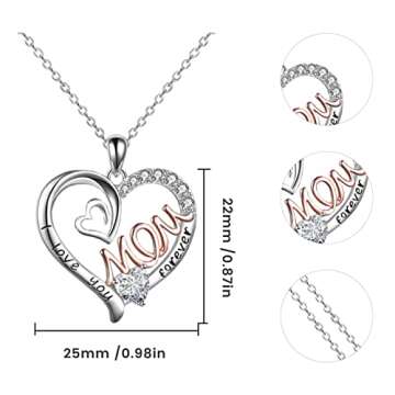 GemJelry Mothers Necklace Gifts for Mom from Daughter Son I Love You Mom Necklace Heart Pendant Rhinestone Mom Jewelry with Box Birthday Mothers Day Gifts Valentines Day for Women