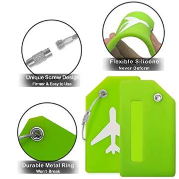 Luggage Tags for Suitcases, Quickly Spot 2Pcs Luggage Identifier Tags, Travel Essentials Accessories Name Tags for Backpacks, Suitcases, Travel Bags, Baggage, Cruise - Flexible Silicone (Green)