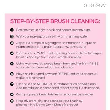 Sigma Beauty Makeup Brush Cleaner Mat – Sigma Spa Express Silicone Makeup Brush Cleaning Mat with Suction Cups for Cleaning Makeup Brushes, Compact Design Fit for Any Travel Makeup Kit (Pink)