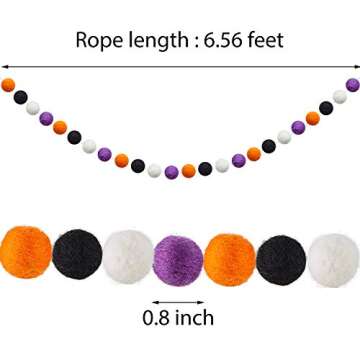 WILLBOND 2 Pieces Wool Felt Ball Garland Colorful Pom Pom Garland 6.5 Ft Long 24 Ball Garland for Mardi Gras Halloween Thanksgiving Xmas Black History Month (Orange,White,Black,Purple)