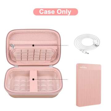 Canboc Hard Case for UnionSine 250GB 320GB 500GB 750GB 1TB 2TB Ultra Slim Portable External Hard Drive HDD, Zipper Mesh Bag fit Flash Drives, USB Cable, SD Card, Rose Gold